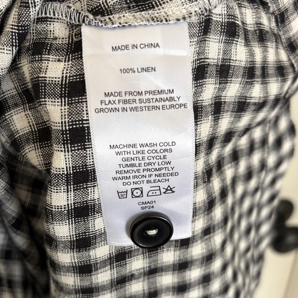 Quince 100% Linen Button Dress Black White Gingham Medium - Picture 8 of 8